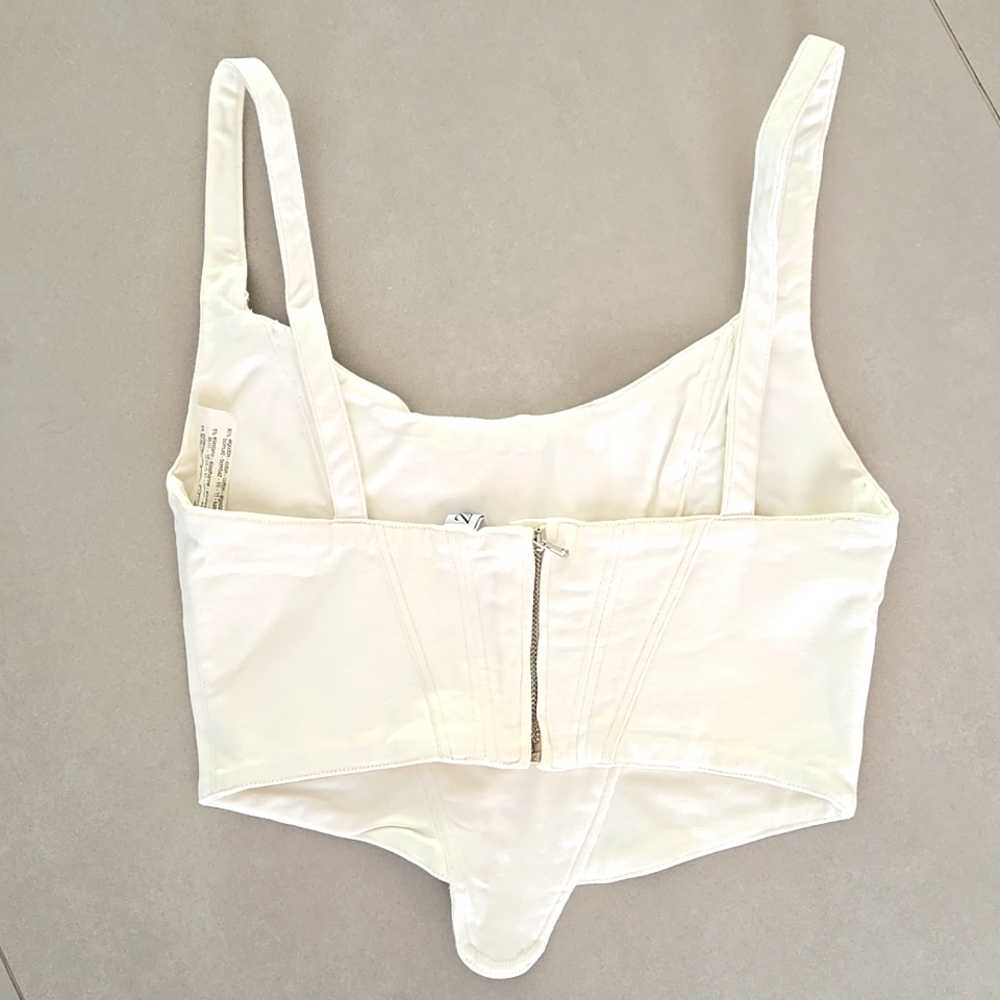 Zara White Denim Women's Corset Crop Top Size S - Picture 5 of 6